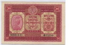 Kingdom of Italy - 20 Lire - Cassa Veneta dei Prestiti Banknote