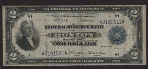 Finally!  A series 1918 $2 Federal Reserve Bank Note issued by the Boston Fed.  This note is popular based on the battleship design on the back, appropriate given the end of World War I. Banknote