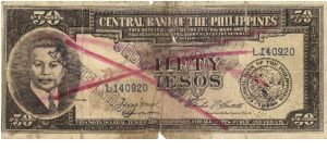 PI-138d Counterfeit Philippines English Series 50 Pesos note. Banknote