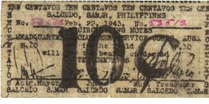 RARE Salcedo, Samar, Philippines 10 centavos note. Banknote