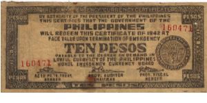 S-137 RARE Unrecorded serial number on Bohol 10 Pesos note. Banknote