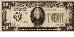 Twenty Dollars.  Sigs, Woods and Mellon. Banknote