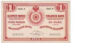 1 markka Serie A
7 serial number
	
This note is made of 19.09.-31.12. 1915 Banknote