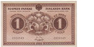 1 markka
7 serial number

Relatively rare (low serial number)

This note is made of 09.10.1916 Banknote