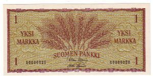 1markka Serie A

Very rare (low serial number)

This note is made of 1961 Banknote