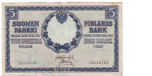 5 markkaa
Rebellion of the government printing of banknotes  

This note is made of 04.04.1918 Banknote