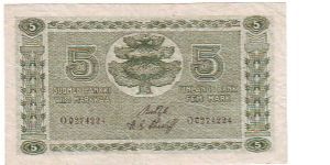 5 markkaa
This note is made of 02.10.-31.10. 1925 Banknote