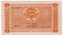 5 markkaa Litt.A  This note is made 1945 Banknote