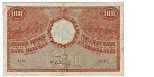 100 Markkaa

This note is made of 30.03.-06.04. 1921 Banknote