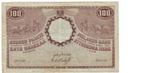 100 Markkaa

Rebellion of the government printing of banknotes	

This note is made of 22.03. 1918 Banknote