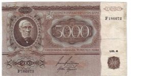 5000 Markkaa Serie F

Banknote size 203 X 120mm (inch 7,992 X 4,724)

Made of 10.000.000 pieces

This note is made of 1948 Banknote