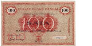 100 Markkaa

The Finnish government, civil war during the printing of banknotes

Banknote size 158 X 95mm (inch 6,22 X 3,74) Banknote