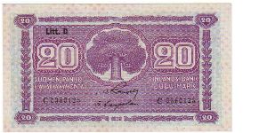 20 Markkaa Litt.D Serie C

This money has been made of 10,000,000 pieces 

Banknote size 119 X 67mm (inch 4,68 X 2,64) 

This note is made of 26.08.-01.09. 1943 Banknote