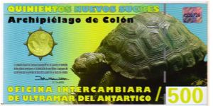 *ISLAS GALAPAGOS*__
500 Nuevos Sucres__
pk# New__
200° Aniversario do nascimiento de Charles Darwin__
12-February-2009__
Polymer Banknote