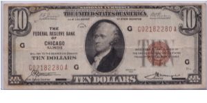 1929 $10 FEDERAL RESERVE OF CHICAGO NATIONAL NOTE

**BROWN SEAL** Banknote