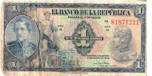 1 peso; January 1, 1945; Series R Banknote