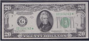 1934 D $20 CHICAGO FRN  **WIDE**

**STAR NOTE**

**PMG 58 EPQ** Banknote