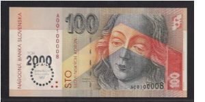 Millennium 
(Prefix A) 
Silver overprint (Madonna) Fancy number A00100008 & Total issued 133k Banknote