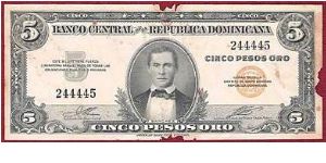 5 Pesos Banco Central ==> Emision: 1ra ==> Printer: ABNC ===> Signatures: Lic Jesús María Troncoso and Lic. Víctor Garrido ==> by: clubnumismatico.com Banknote