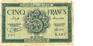 5 Cinq Francs Banknote