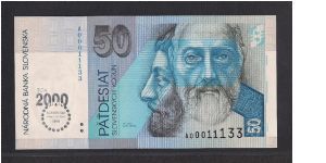 Millennium 
(Prefix A) 
Silver overprint & Total issued 168,750 .Fancy number 00011133.

Saints Cyril and Methodius, founder of Slavonic writing Banknote