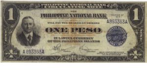 PI-44 RARE Philippine National Bank note with picture of Conant on left. Banknote