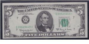 1963 A $5 CHICAGO FRN

**STAR NOTE**

**PMG 65 EPQ**

**GEM UNC**

#2 OF 2 CONSECUTIVE Banknote