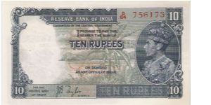 Rupees 10 British India Banknote, King Georg VIth, Profile Portrait, Gem Of A Note. Banknote