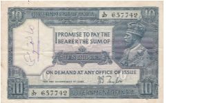 Rupees 10 British India, King George Vth, Rare Banknote. Banknote