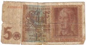 Germany, 5 Reichsmark, 1st August 1942 Banknote