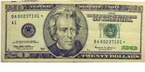 Twenty Dollars, Ser. #BA00237101* Banknote