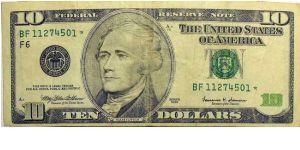 Ten Dollars. Ser. #BF11274501* Banknote