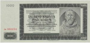 Bohemia and Moravia 1000 Korun (Multicolor guilloche) Ja 990255 Banknote