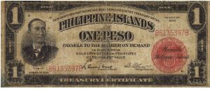 PI-68b RARE Philippine Islands 1 Peso note. Banknote