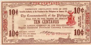 Emergency & Guerrilla Currency

Negros Occidental: 10 Centavos Encarnacion signature (Emergency Note issue) Banknote