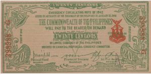 Emergency & Guerrilla Currency

Negros Occidental: 20 Centavos (Emergency Note issue) Banknote