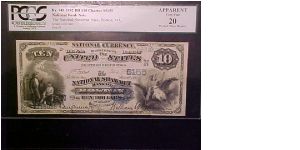 Nice 1882 Dateback $10 National from the National Shawmut Bank of Boston, graded apparent VF by PCGS due to the washing and minor repairs.  This is an interesting bank involved in a big bank consolidation in Boston around 1900, they eventually gave up their right to issue national bank notes to the Federal Reserve Bank of Boston in 1921. Banknote