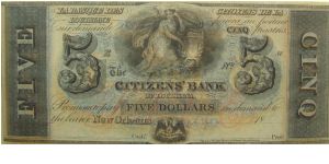 18xx Louisiana
5 Dollar Obsolete
Banknote Banknote