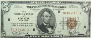 5 U.S. Dollars
National Currency
New York Banknote