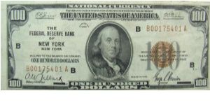 100 U.S. Dollars
National Currency
New York, New York Banknote