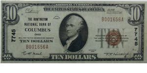 Huntington National Bank of Columbus Ohio
$10 Banknote Banknote