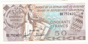 50 francs; October 1, 1989 Banknote