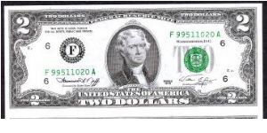 2 US dollars issued in 1976 green seal Banknote