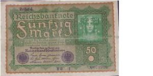 50 Mark issued in 1919, so called 'ghost' or 'Vienna' banknote,printed by the government in Vienna Banknote