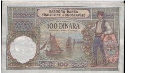 100 Dinara issued 1929 in Kingdom Of Yugoslavia Banknote