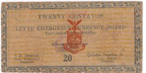 S-393 Leyte Emergency Currency Board 20 Centavos note. Banknote