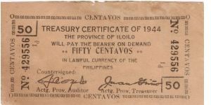 S-335 Iloilo 50 Centavo Treasury Certificate. Banknote