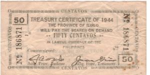 S-335 Iloilo 50 Centavo Treasury Certificate. Banknote