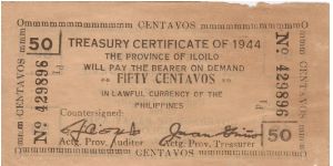 S-335 Iloilo 50 Centavo Treasury Certificate. Banknote