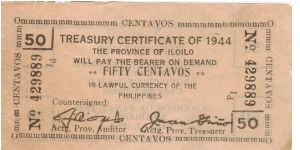 S-335 Iloilo 50 Centavo Treasury Certificate. Banknote